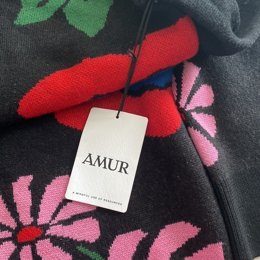 AMUR- NWT “Nataly” Fit and Flare Floral Longsleeve Wool Sweater Mini Dress - Picture 6 of 7